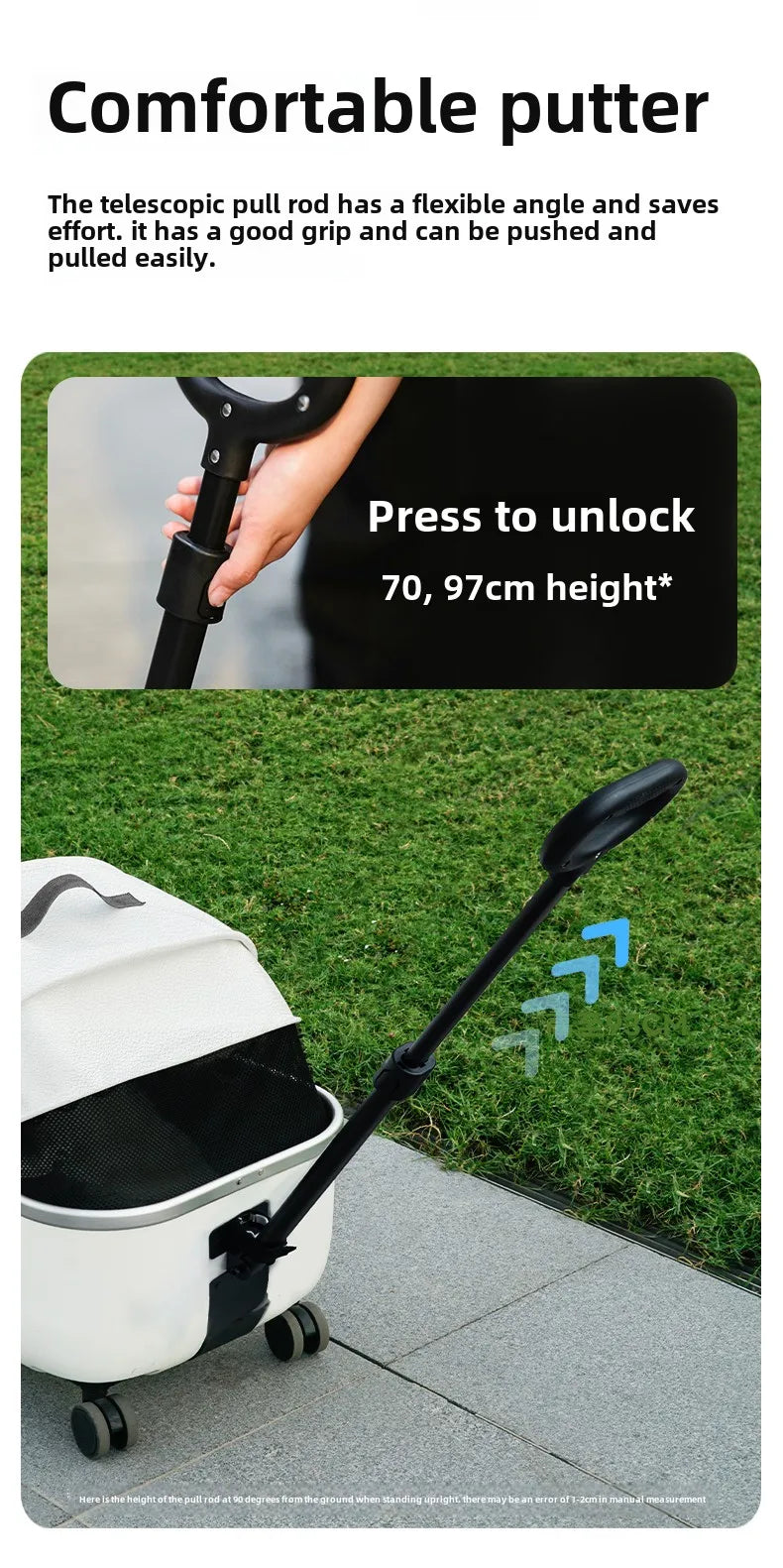 Lightweight Pet Travel Carrier Large Capacity Cat Backpack Shock-Absorbent Rolling Dog Trolley Adjustable Handle Pet Stroller