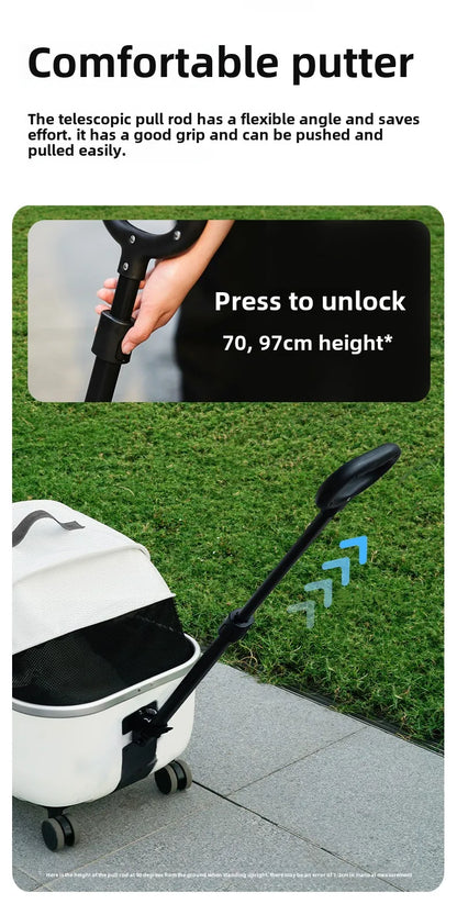 Lightweight Pet Travel Carrier Large Capacity Cat Backpack Shock-Absorbent Rolling Dog Trolley Adjustable Handle Pet Stroller