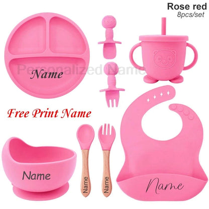 Personalized Name Baby Feeding Set Kids Silicone Plate Bowl Straw Cup Customized Children's Tableware Baby Supplies Newborn Gift