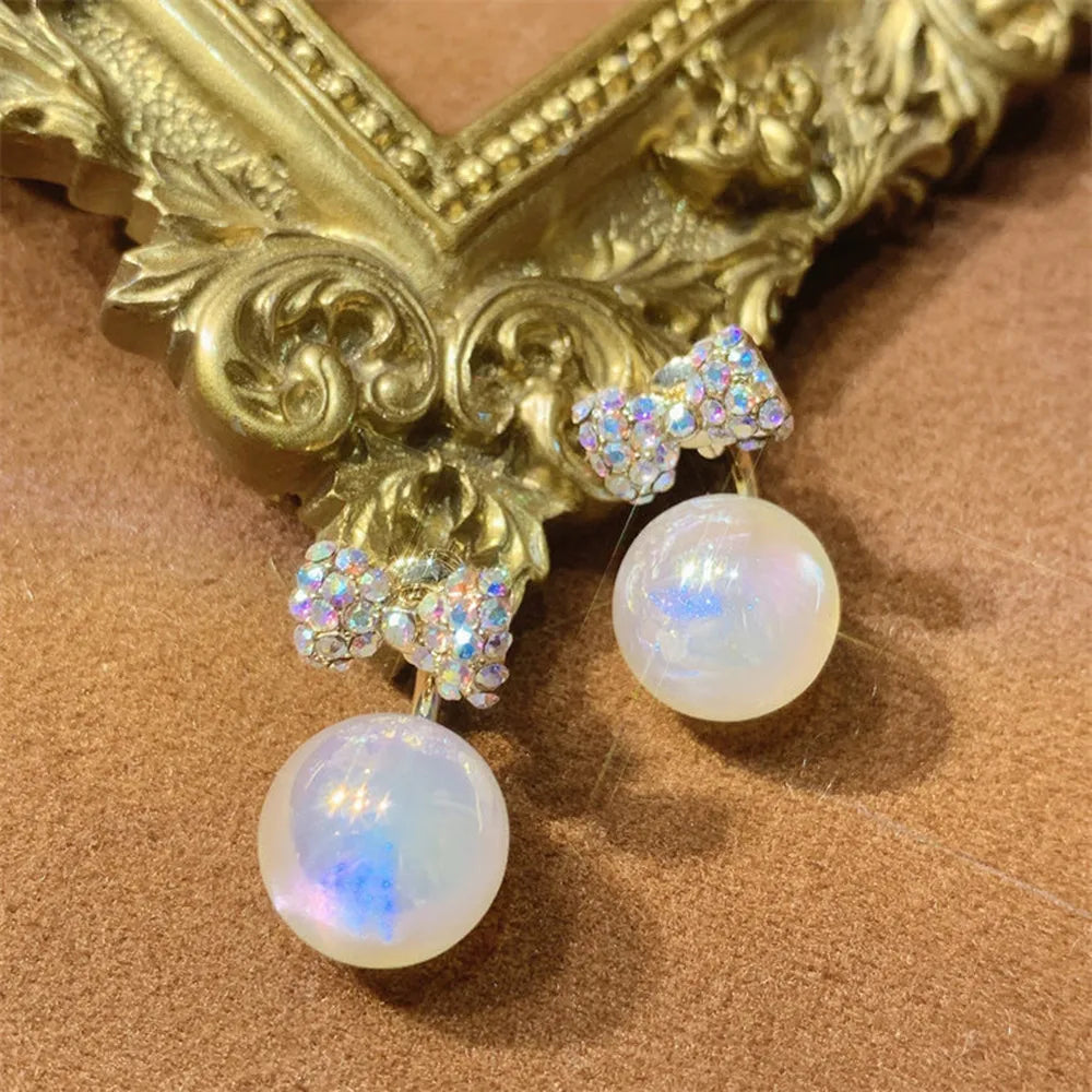 New Trend Simulation Pearl Long Earrings Women's Flower Rhinestone Wedding Pendant Earrings Fashion Korean Jewelry Earrings