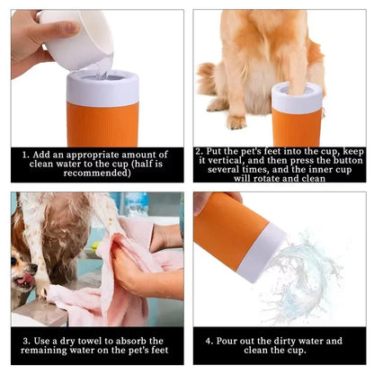 Pet Foot Washing Cup for Cat Dog Clean Grooming Artifact with Soft Silicone Brush Portable Semi Automatic Dogs Cleaning Supplies