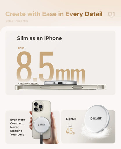 ORICO KR20Mini Magnetic External SSD for iPhone 17 16 15 Pro/Max ProRes 2000MB/s 4K ProRes HDR Record and Store