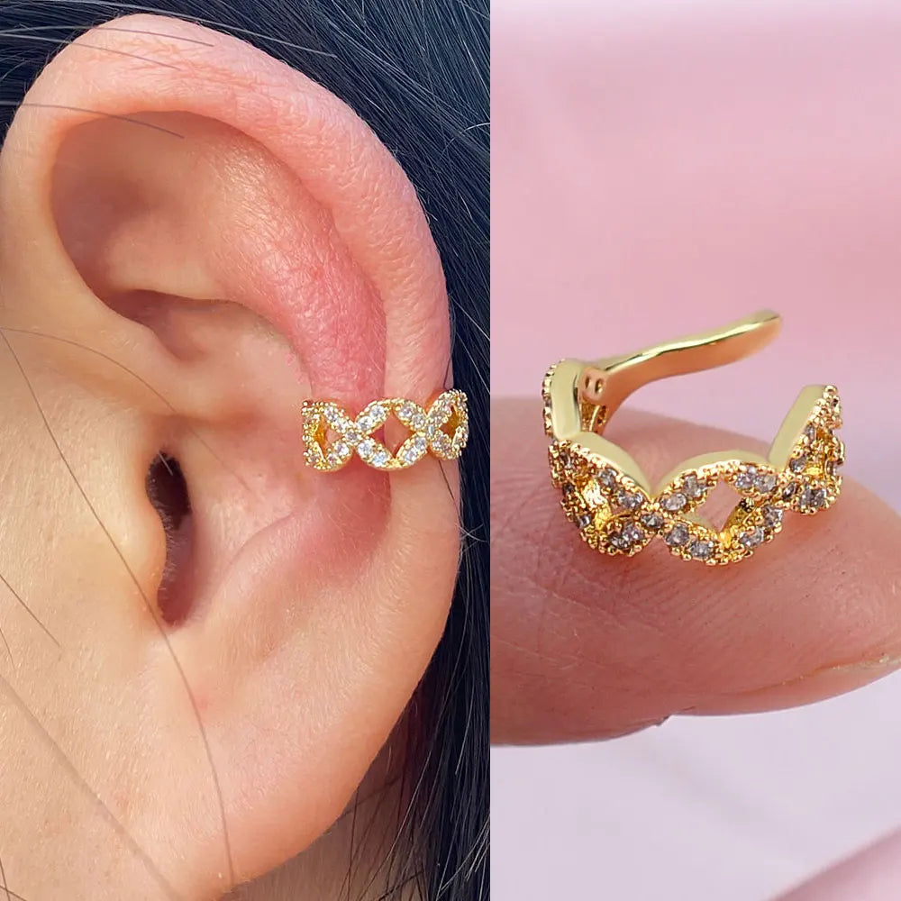 1Pc Fashion Geometry Crystal CZ  Leaf Clip Earring For Women Without Piercing Punk Vintage Star Ear Cuff Wrap Adjustable Jewelry