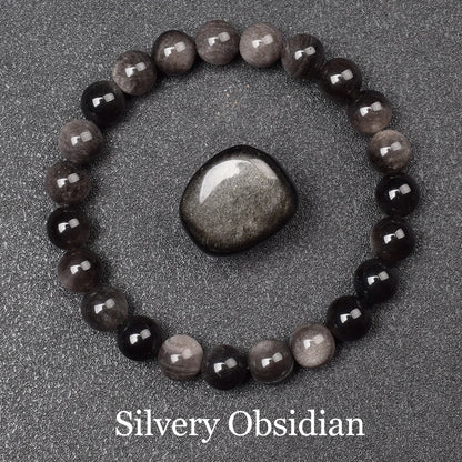 Natural Golden Obsidian Stone Beads Bracelet Men Women Golden Light Rainbow Obsidian Raw Stone Round Bead Natural Energy Jewelry
