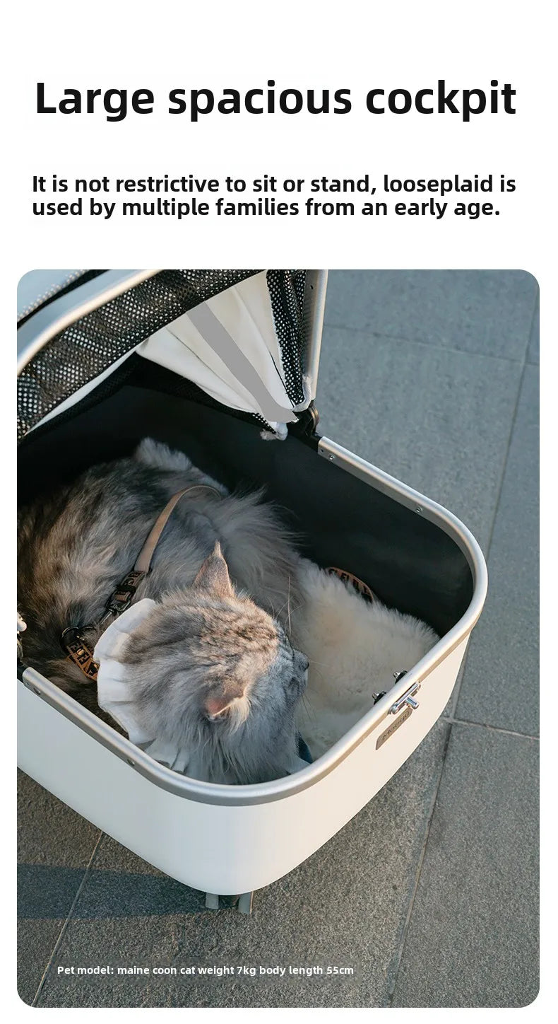 Lightweight Pet Travel Carrier Large Capacity Cat Backpack Shock-Absorbent Rolling Dog Trolley Adjustable Handle Pet Stroller