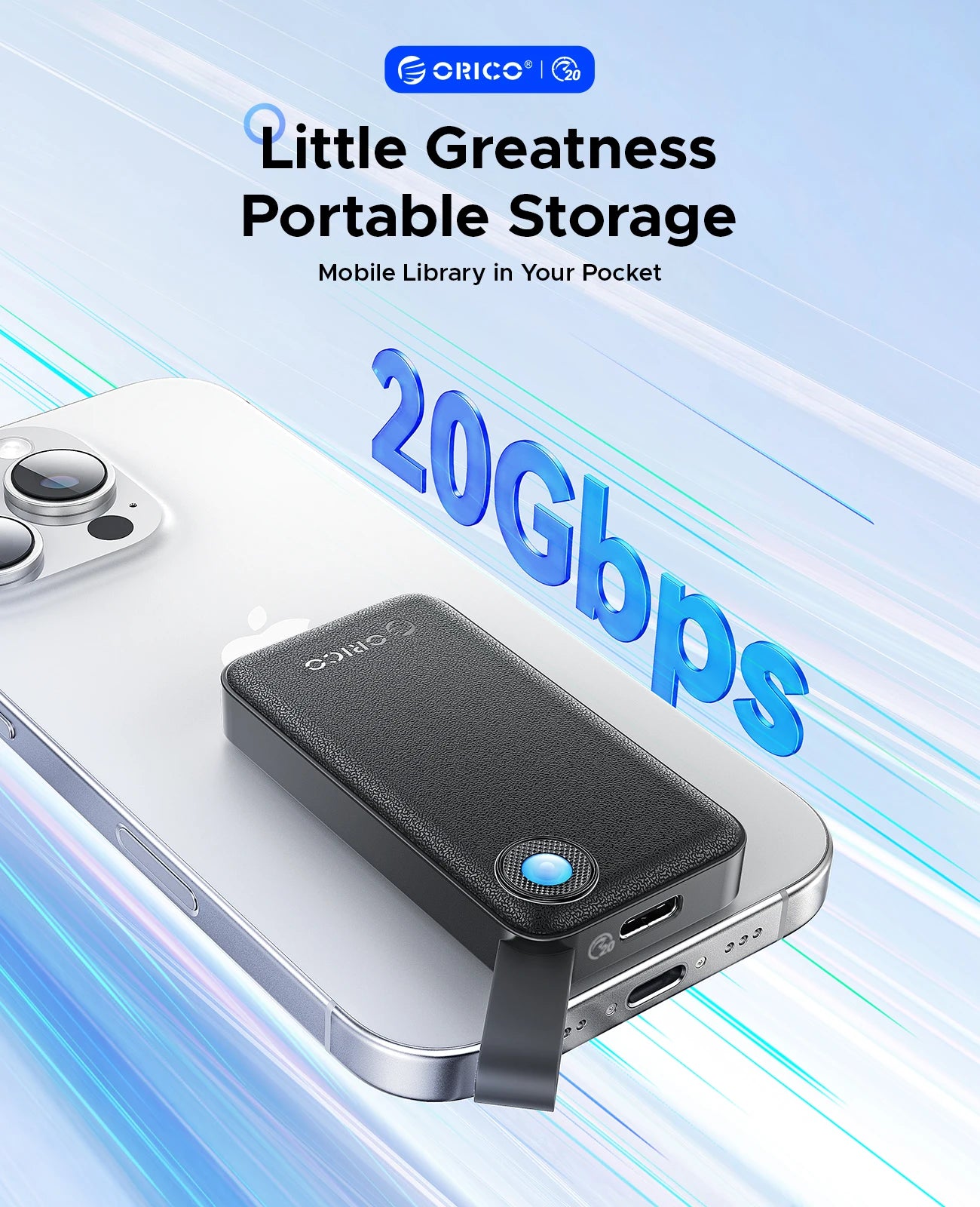 ORICO 2TB Portable SSD, Up to 2000MB/s, USB 3.2 Gen 2x2, Ultra-Mini, Compact with 2 in 1 USB C Cable, External Solid State Drive