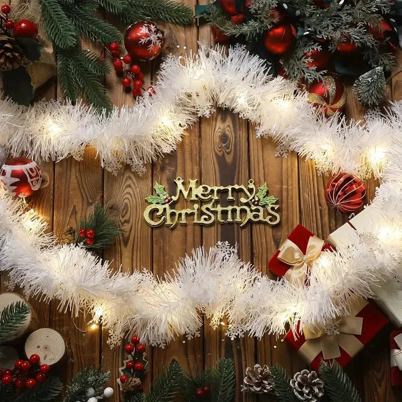 2M Christmas Snowflake Tinsel Garland Xmas Tree Decoration Christmas Metallic Twist Garland Ceiling Hanging New Year Party Decor