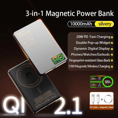 10000mAh Magnetic 3 in 1 Wireless Power Bank 20W USB C Fast Charging External Battery for iPhone 17 16 15 14 Airpods Apple Watch