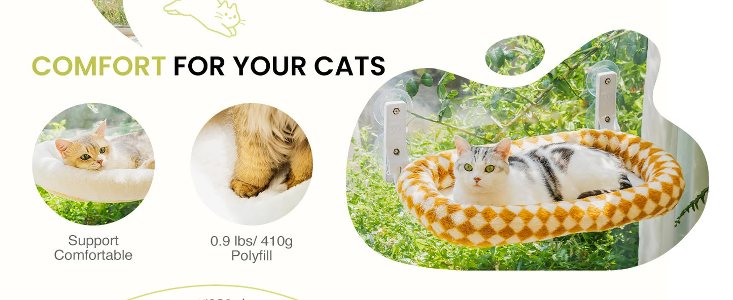 Mewoofun Foldable Cat Window Perch with 4 Strong Suction Cups Cordless Cat Window Hammock Removable Soft Cover White Brown Green