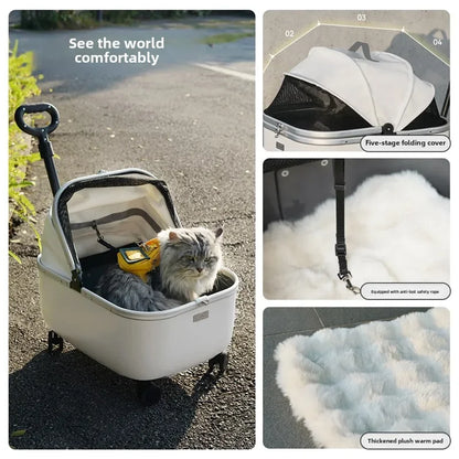 Lightweight Pet Travel Carrier Large Capacity Cat Backpack Shock-Absorbent Rolling Dog Trolley Adjustable Handle Pet Stroller