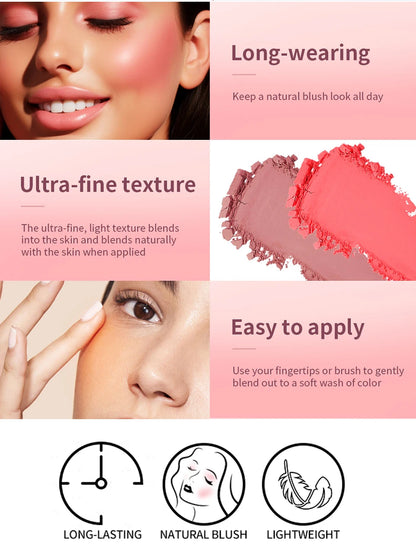 Face Blusher Matte Natural Cheek Tint Brighten Face Pink Red Face Contouring Cosmetics Blush Powder Soft Female Makeup