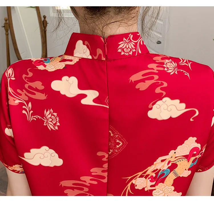 Chinese Traditional Dress Qipao for Women Fashion Vintage Lace Cheongsam Vestidos Autumn Sexy Elegant Party Wedding Clothing
