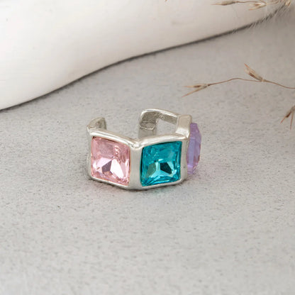 Light Luxury Colorful  Acrylic Diamond Clip Earrings for Women Trendy C-shaped Geometric Fake Piercing Ear Cuff Jewelry Accessor