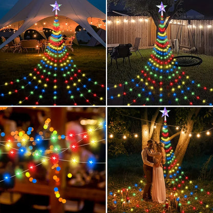1PC Five-pointed Star Waterfall Lights USB/Solar Powered  Christmas String Lights for Christmas Party Halloween Home Decor
