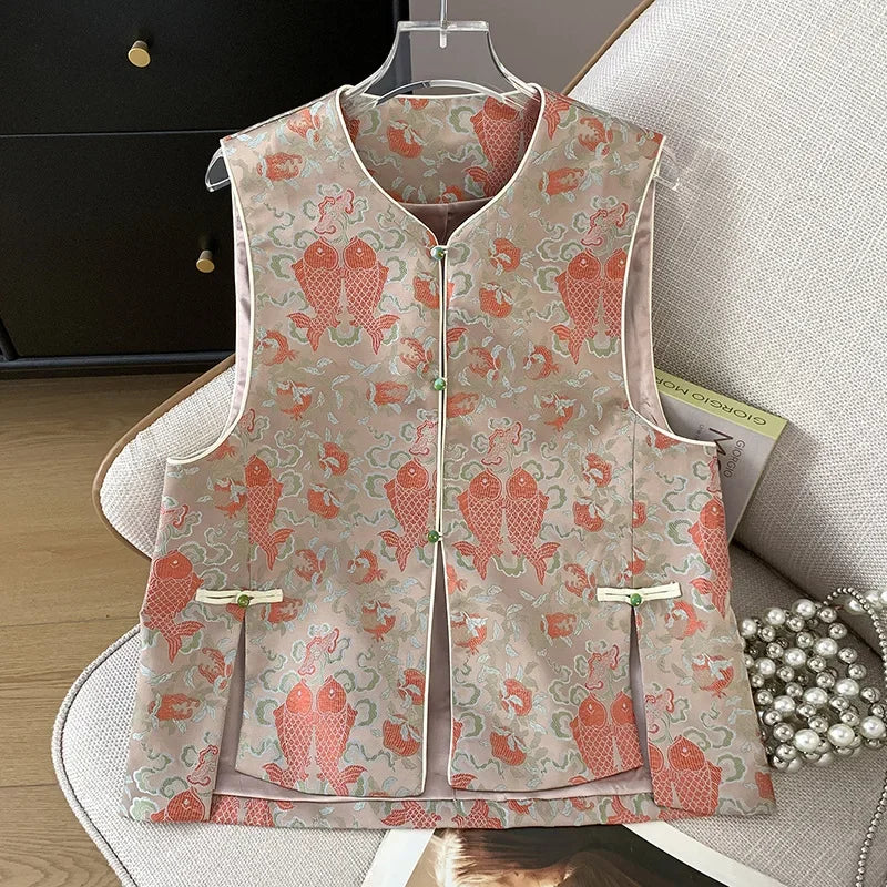 Thin Streetwear Casual Vintage Quality Chinese Ethnic Style Jacket Vests for Women Clothing Coats Fashion Clothes Embroidery