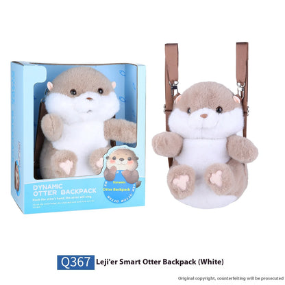 Cute Little Animal Cartoon Backpack Otter Backpack Intelligent Plush Toys Can Sing Stick Out Your Tongue A Birthday Present