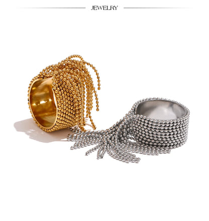 Yhpup Statement Stainless Steel Chain Tassel Finger Ring Adjustable 18K PVD Plated High Quality Charm Stylish Golden Jewelry