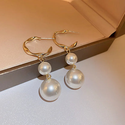 New Trend Simulation Pearl Long Earrings Women's Flower Rhinestone Wedding Pendant Earrings Fashion Korean Jewelry Earrings