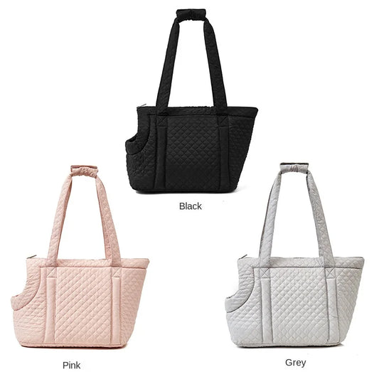 Pet Handbag Autumn and Winter Ultra-Light Quilted Cotton Pet Carrying Bag Single Shoulder Cat Outing Bag