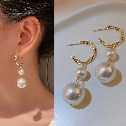 New Trend Simulation Pearl Long Earrings Women's Flower Rhinestone Wedding Pendant Earrings Fashion Korean Jewelry Earrings
