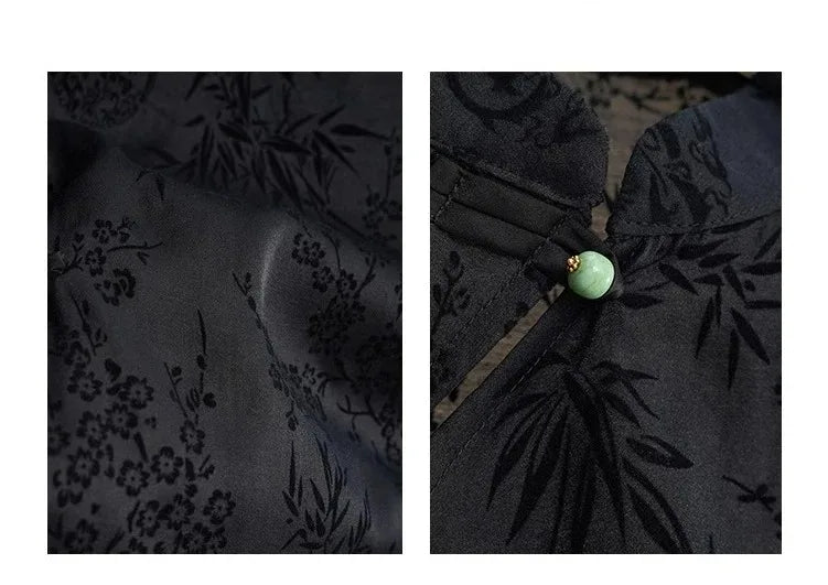 French new Chinese style cheongsam top satin jacquard shoulder short-sleeved T-shirt women new summer retro
