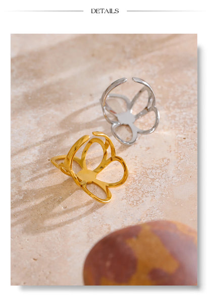 Yhpup Trendy Stainless Steel Metal Flower Adjustable Fashion Finger Ring Rust Proof Attractive Daily Jewelry Accessories Gift