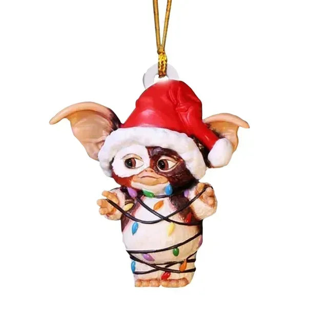 New 2D Christmas Gremlins Ornament Fairy Light Santa Hat Gizmo Figurine Hanging Pendant Decor Christmas Tree Party Acesssories