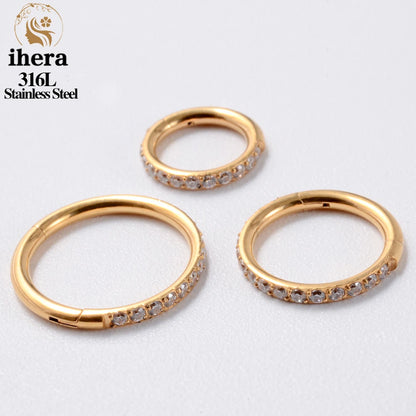 1/10/50PCS Stainless Steel Zircon Hinged Segment Nose Septum Clicker Ring Round Earrings Hoops Ear Tragus Helix Piercing Jewelry