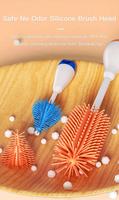 360 Degree Rotation 3 in 1 Silicone Baby Bottle Pacifier Brush Wash Water Cup Container Straw Cleaning Brush Set