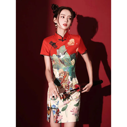 Y2K New Fashion Vintage Cheongsams Chinese Traditional Dress Personality Printed Improved Qipao ципао 치파오 Robe Soirée