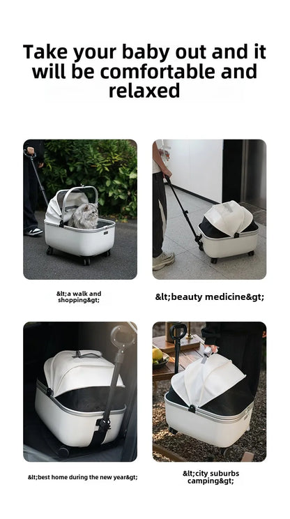 Lightweight Pet Travel Carrier Large Capacity Cat Backpack Shock-Absorbent Rolling Dog Trolley Adjustable Handle Pet Stroller