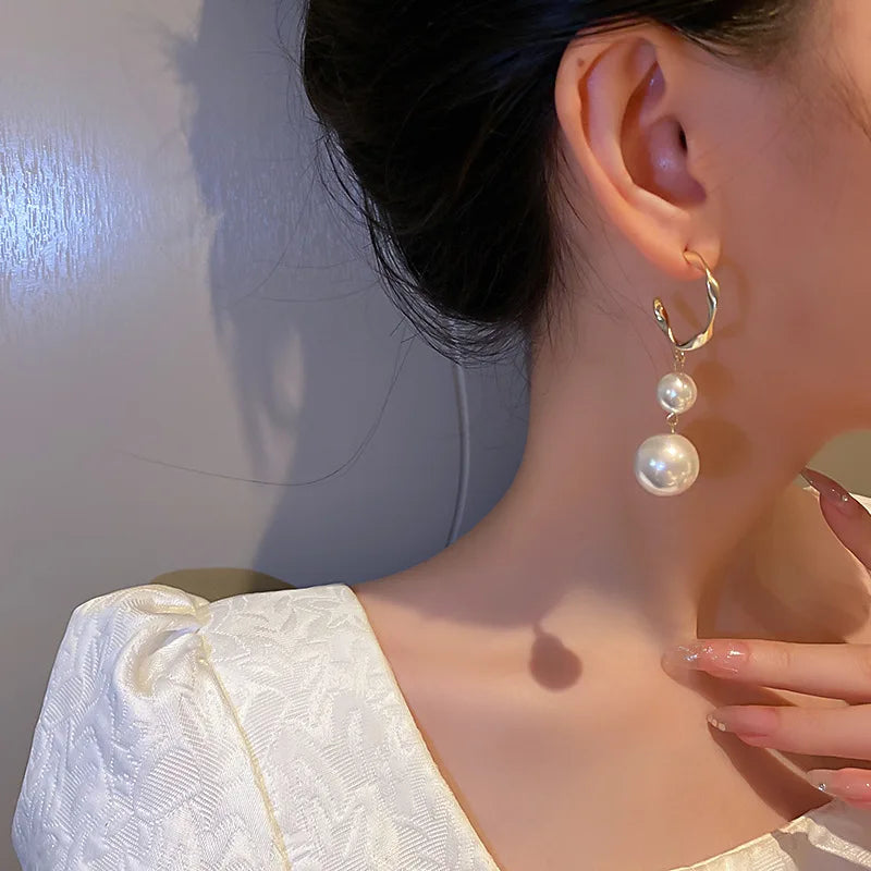 New Trend Simulation Pearl Long Earrings Women's Flower Rhinestone Wedding Pendant Earrings Fashion Korean Jewelry Earrings