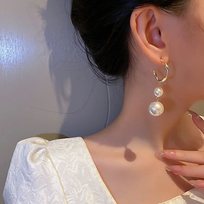 New Trend Simulation Pearl Long Earrings Women's Flower Rhinestone Wedding Pendant Earrings Fashion Korean Jewelry Earrings