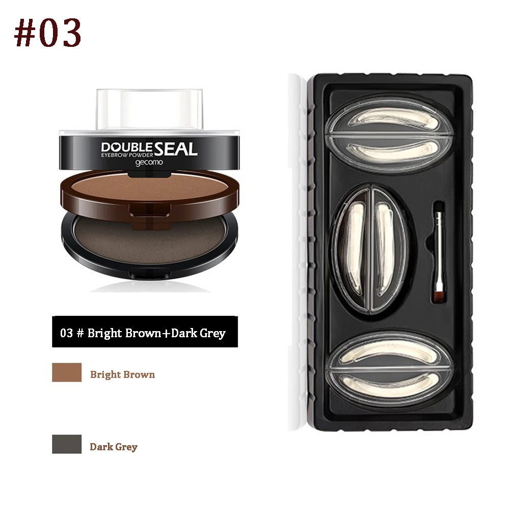 2 Color Eyebrow Powder Stamp Kit Quick Make Up Perfect Brow Shape Reusable Eyebrow Seal Stamp Brow Stencil Powder Palette