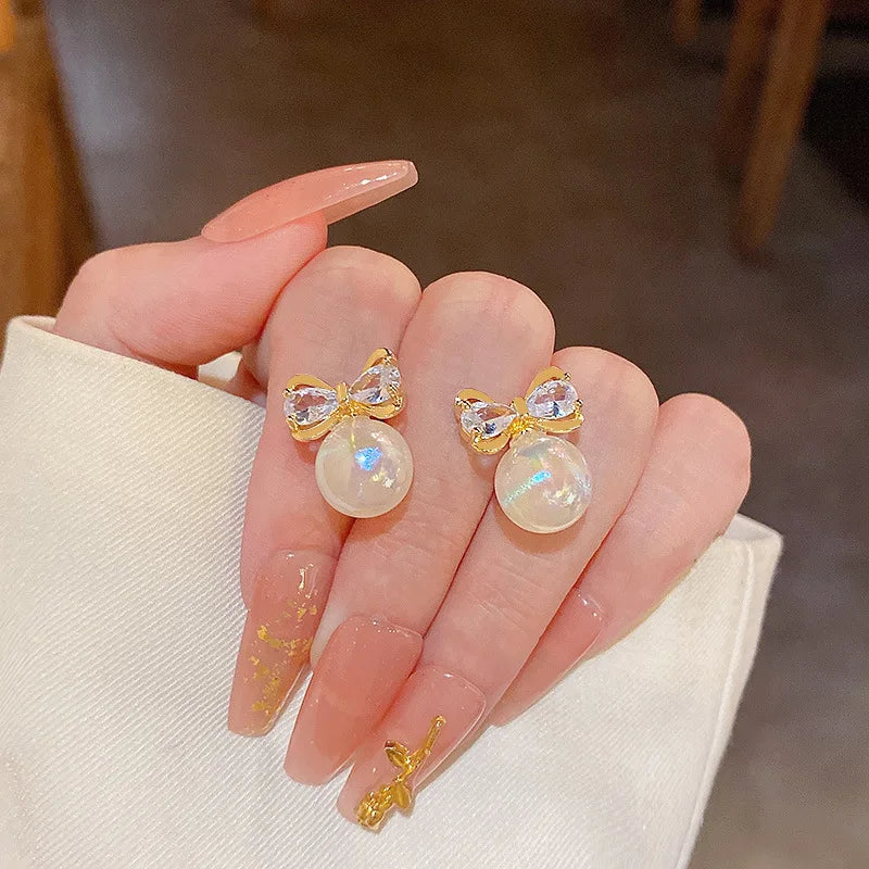 New Trend Simulation Pearl Long Earrings Women's Flower Rhinestone Wedding Pendant Earrings Fashion Korean Jewelry Earrings