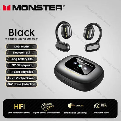 Monster Touch Pro100 OWS Ear Hook Headphones Smart Touch Screen Bluetooth 5.4 Earbuds Open Ear Wireless Earphone Support TF Card