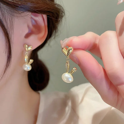 New Trend Simulation Pearl Long Earrings Women's Flower Rhinestone Wedding Pendant Earrings Fashion Korean Jewelry Earrings