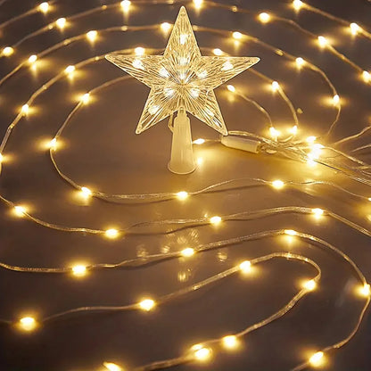 1PC Five-pointed Star Waterfall Lights USB/Solar Powered  Christmas String Lights for Christmas Party Halloween Home Decor
