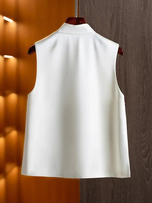 Embroidered Satin Silk Vest Women's Stand Neck Ethnic Style Embroidery Sleeveless Top Chinese National Top