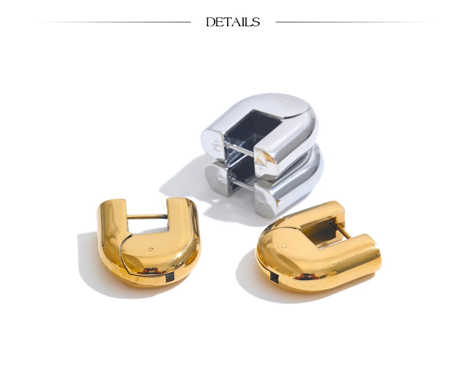 Yhpup 316L Stainless Steel Glossy Metal U-Shape Hollow Hoop Earrings 18K PVD Plated Texture Attractive Jewelry Waterproof