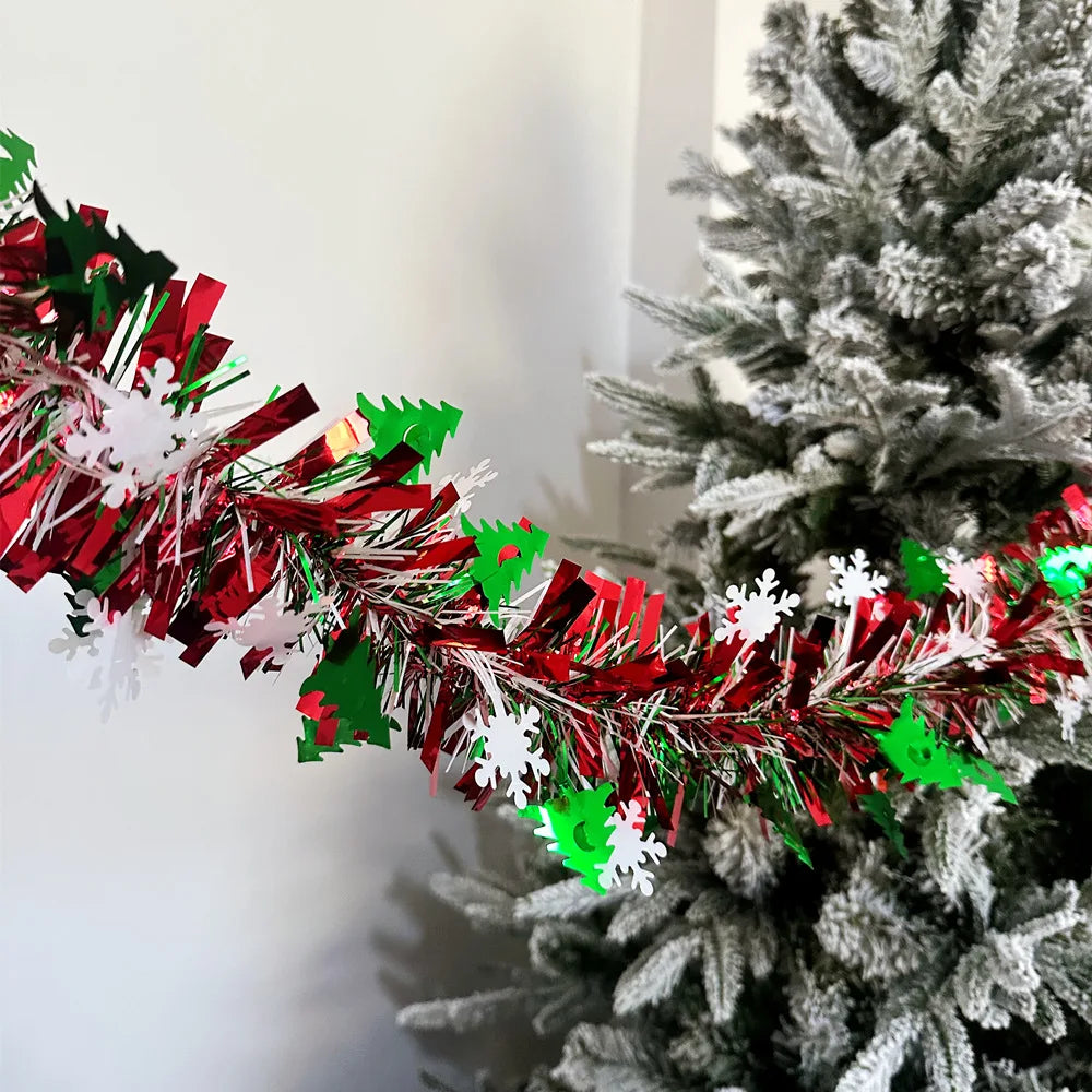 2M Christmas Snowflake Tinsel Garland Xmas Tree Decoration Christmas Metallic Twist Garland Ceiling Hanging New Year Party Decor