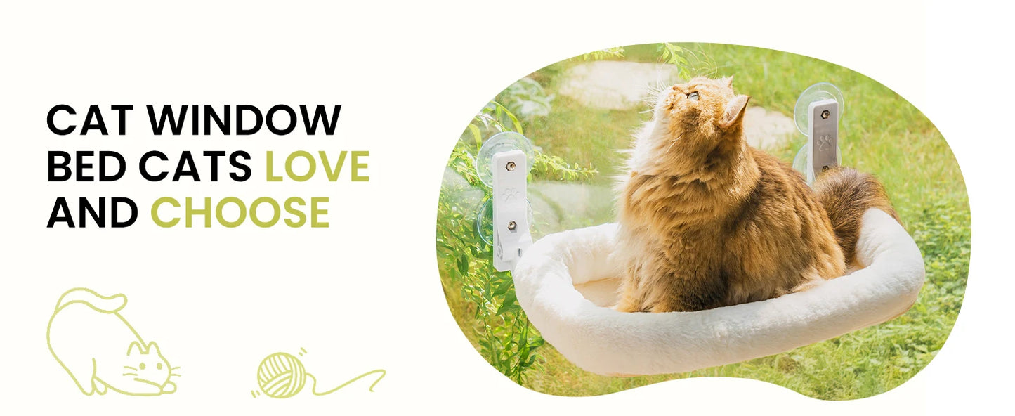 Mewoofun Foldable Cat Window Perch with 4 Strong Suction Cups Cordless Cat Window Hammock Removable Soft Cover White Brown Green