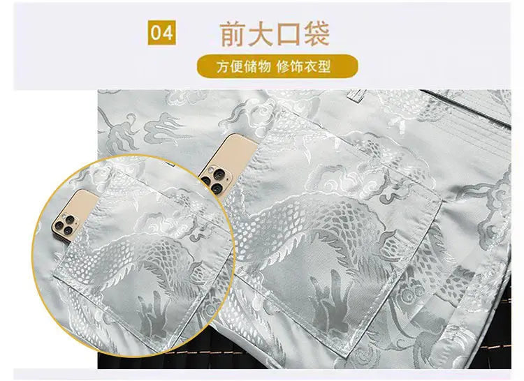 Chinese-style Men Short-sleeved Shirt, Summer Stand-up Collar Single-breasted Shirts, Decorated with Chinese Dragon Patterns.