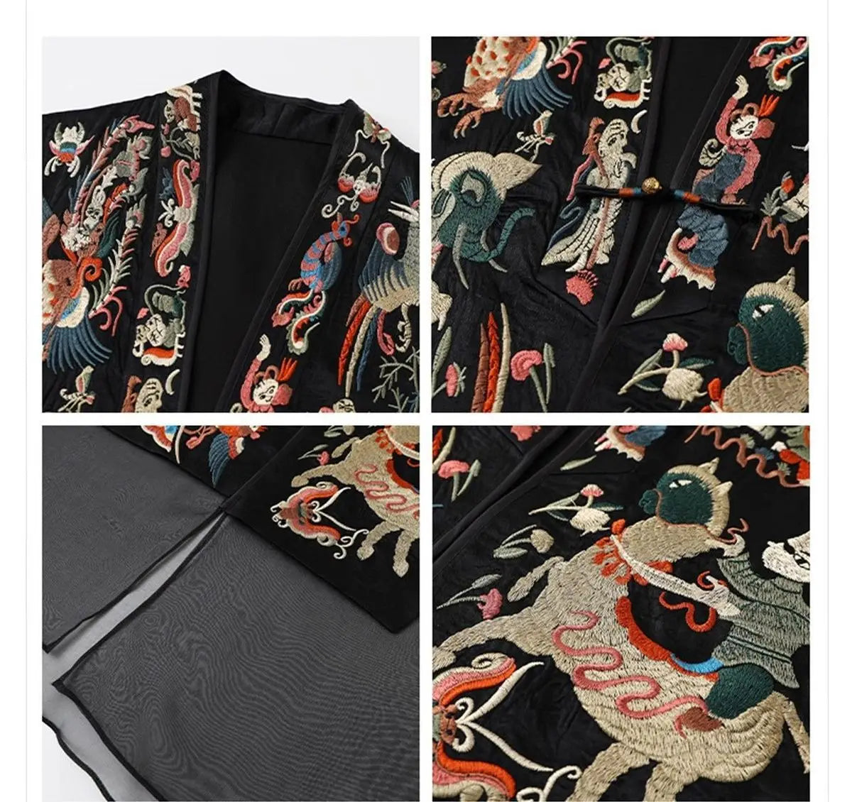Oriental Vintage Tang Suit Women Vest Black Jacquard Heavy Phoenix Embroidery Organza Splicing Side Tie Sleeveless Waistcoat