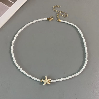 Shell Starfish Woman Short Necklace Summer Holiday Gift Handmade Choker  Seed Beads Neck Jewelry White