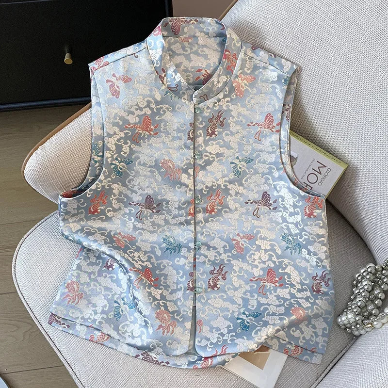 Thin Streetwear Casual Vintage Quality Chinese Ethnic Style Jacket Vests for Women Clothing Coats Fashion Clothes Embroidery