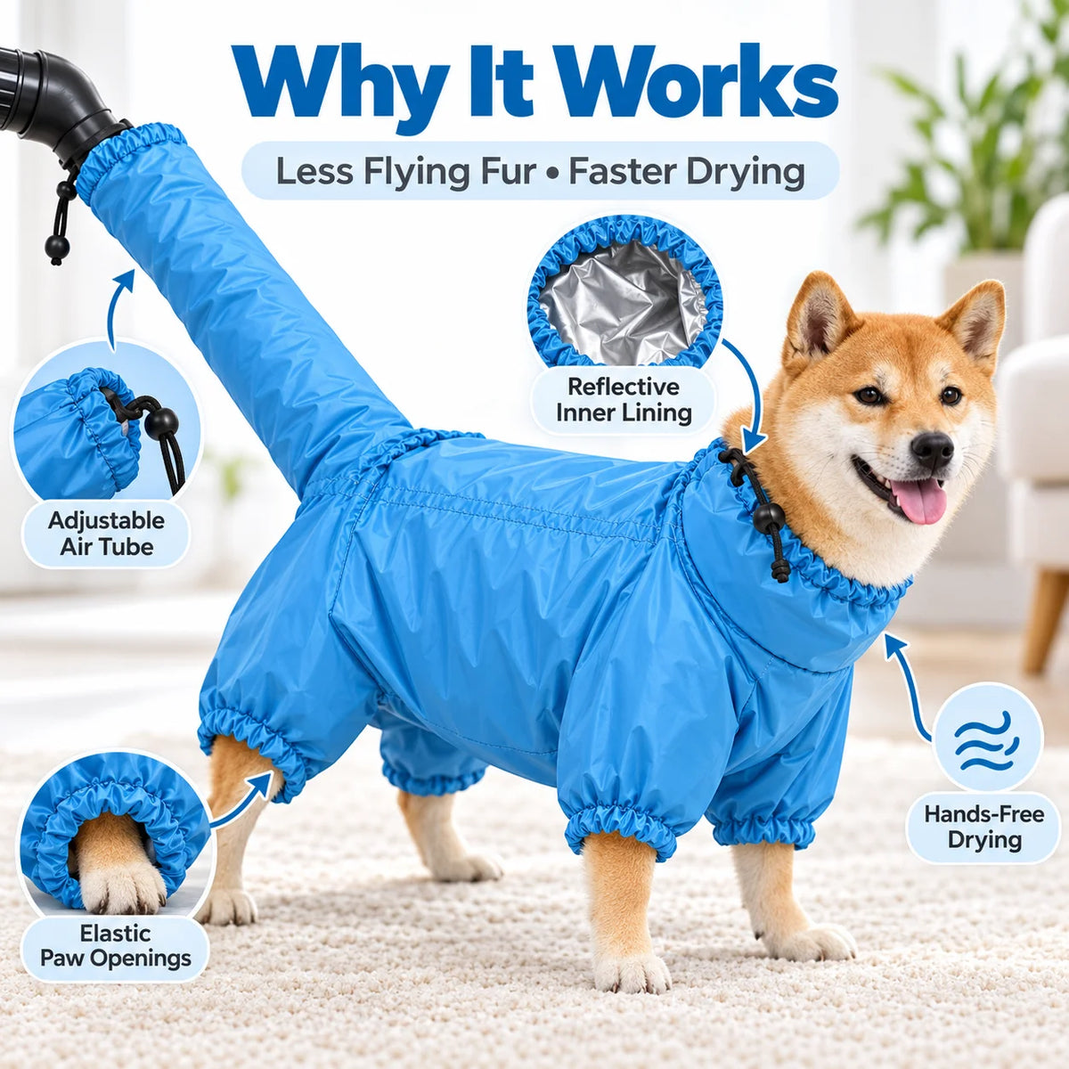 Pet Drying Bag for Dogs Cats Home Grooming Dryer Bag Hair Dryer Cover Fast Drying Anti Flying Fur for Small Medium Large Pets