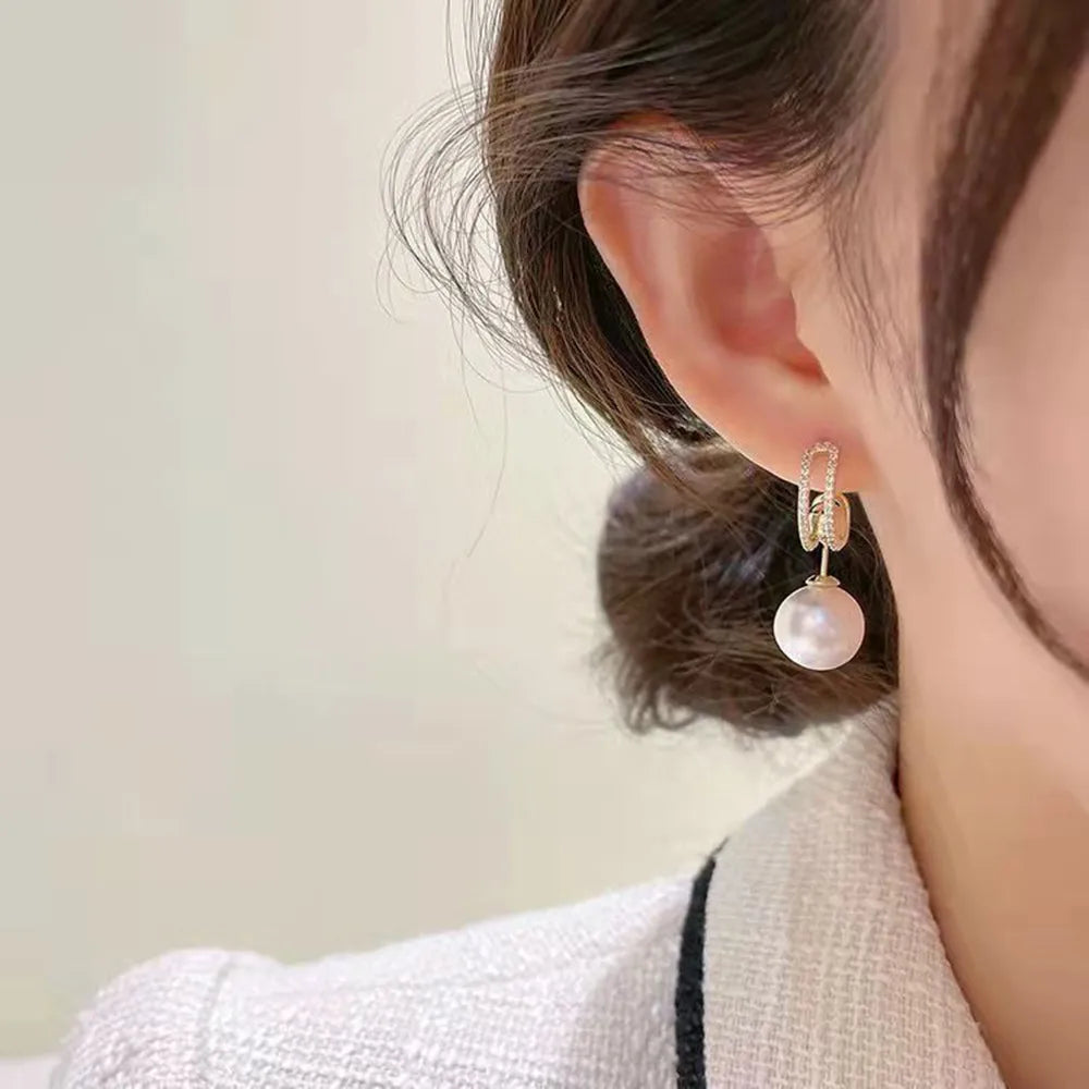 New Trend Simulation Pearl Long Earrings Women's Flower Rhinestone Wedding Pendant Earrings Fashion Korean Jewelry Earrings