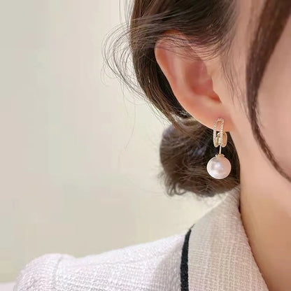 New Trend Simulation Pearl Long Earrings Women's Flower Rhinestone Wedding Pendant Earrings Fashion Korean Jewelry Earrings