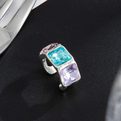 Light Luxury Colorful  Acrylic Diamond Clip Earrings for Women Trendy C-shaped Geometric Fake Piercing Ear Cuff Jewelry Accessor